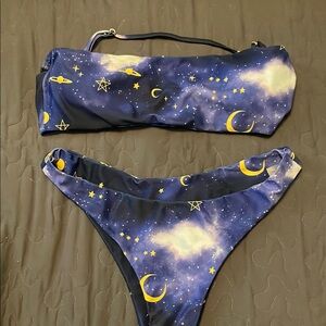 Zaful Starry Night Bikini Set - Blue and Yellow
